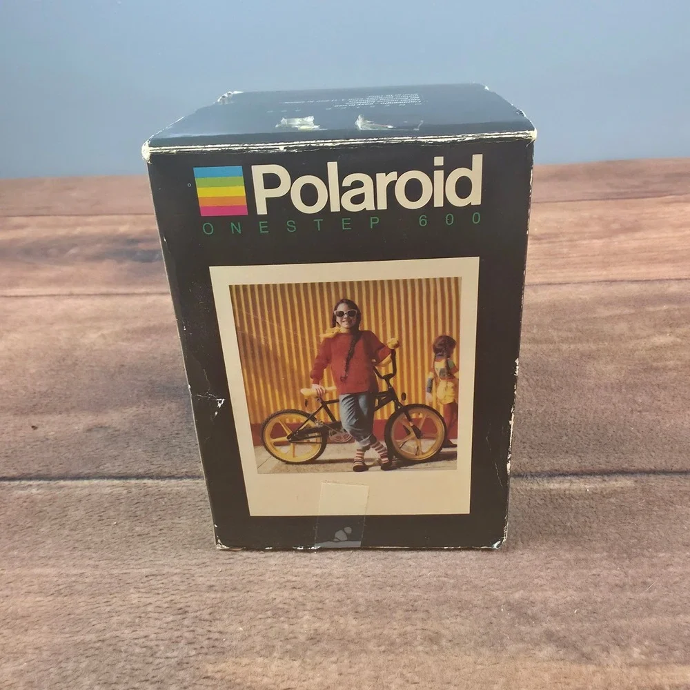 Polaroid OneStep 600 Instant Camera Black Good Vintage Rainbow Stripe with Box